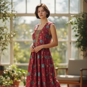Red Maxi Sundress with Scoop Neck for Resort Wear